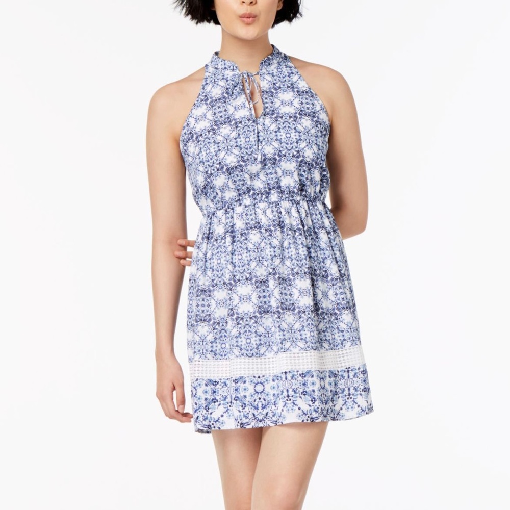 Maison Jules | Blue & White Sleeveless Eyelet Border Hem Dress *NWT*